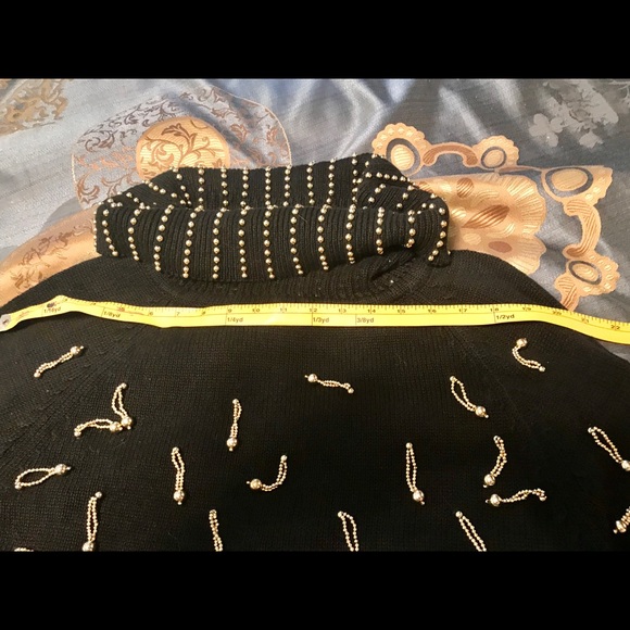 Ladies Black Festive cowl neck sweater w/beads - Picture 5 of 5